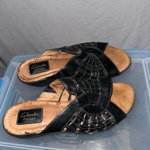 Clarks Black Mules Sophisticated Leather Design